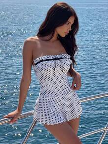 Swim Chiccia 26SS 春夏度假优雅波点荷叶边女士泳装裙 - 彩色 - 查看 5