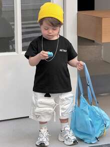 DAZY Toddler Boys' Round Neck Washed Korean Street Style Short Sleeve Top, Summer - Black - View 8