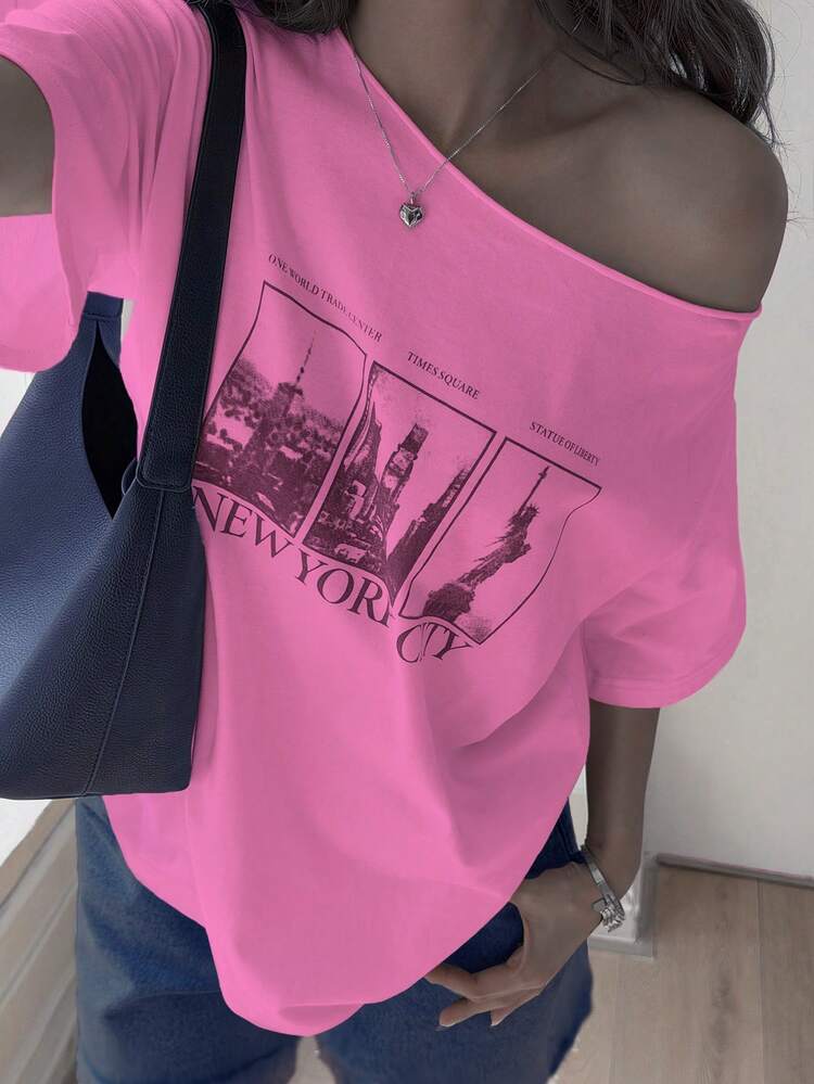 Loose Casual Beach Vacation Graphic Print White T-Shirt For Women, Spring & Summer