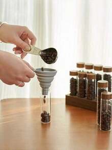 6/12 Pcs Walnut Wood Base Coffee Capsule Storage Box With Lid, Reusable Glass Storage Jar For Fresh Coffee Beans, Comes With Display Stand – Perfect For Kitchen & Dining Room Decoration - Brown - View 4