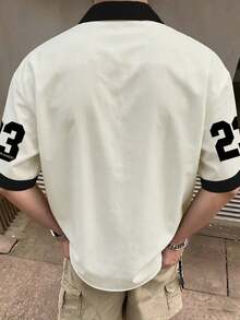 STEELVANCE 男士休闲日常撞色滚边前襟纽扣字母印花短袖衬衫，夏季 - 彩色 - 查看 2
