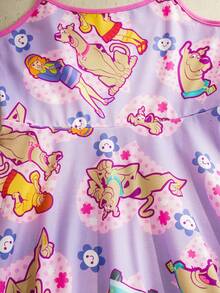 SCOOBY-DOO X SHEIN Đầm hai dây in hình hoạt hình toàn thân, thích hợp cho bé gái tuổi teen, kiểu dáng thường ngày đi nghỉ mát và đi làm, mùa hè. - Hồng - Xem 4