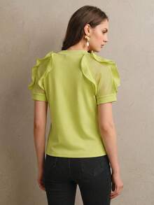 Anewsta Camiseta de manga corta con volantes transparentes - Verde - Ver 2