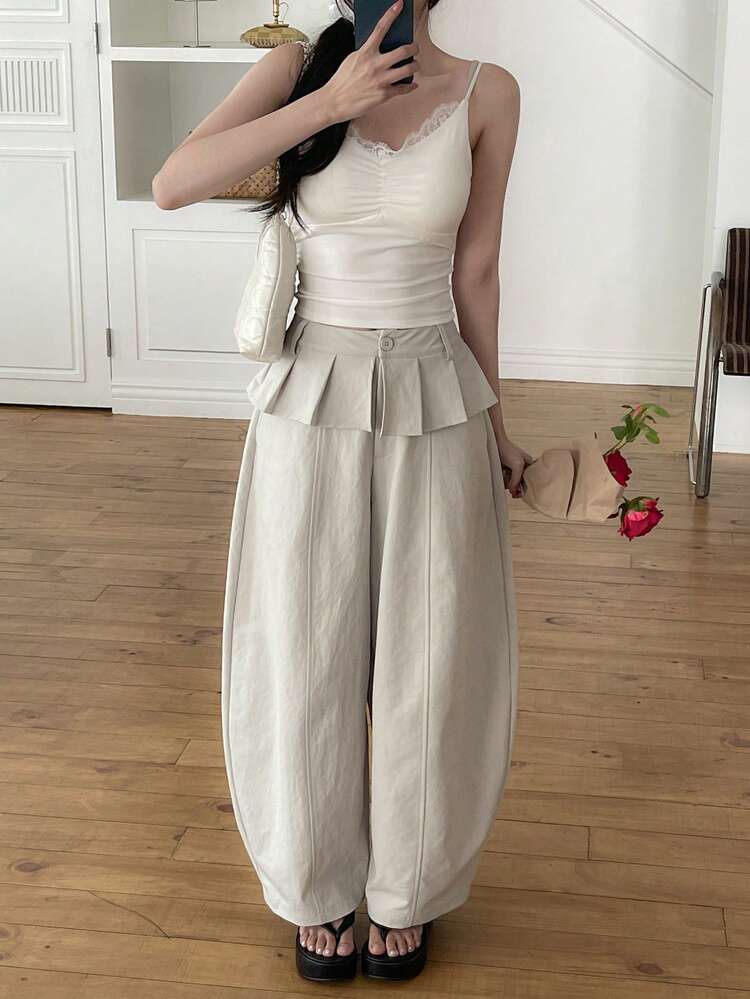 Women's Ruffle Hem Loose Casual Wide Leg Pants, Versatile