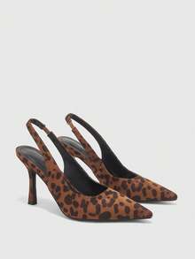 CUCCOO BIZCHIC Women's New Stylish High Heels, Leopard Print Color Block, Pointed Toe Slip-On Pumps, Versatile For Work, Commute, Holidays, Spring/Autumn, Elegant & Charming - Brown - View 9
