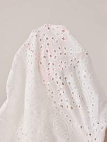 Ocili Traceable Cotton Romantic Home Casual Hollow Embroidery Fabric Solid Color V-Neck Spaghetti Strap Mini Women's Nightgown - White - View 8