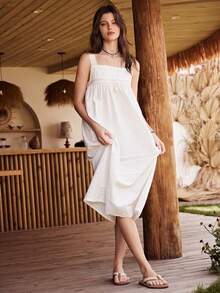 Lullawish Gaun Tidur Longgar Katun Patchwork Renda Nyaman Gaya Bohemian untuk Wanita - Putih - View 4