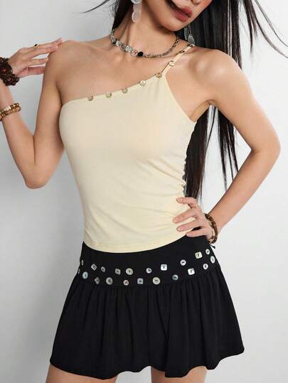 Rina Fox Women's Yellow Sleeveless Camisole With Front Buttons