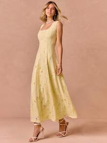 Enchnt Women's Fashion Square Neck Sleeveless Dress, Summer - Yellow - View 4