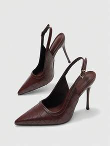 CUCCOO BIZCHIC Point-Toed Stilettos, Metal Buckles, Workplace Commuting Dating Slim Heels - F54 coffee color - View 6