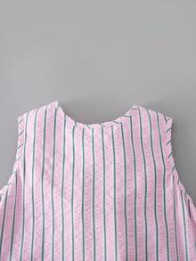 SHEIN 女童无袖圆领条纹荷叶边休闲背心套装，夏季 - 粉色 - 查看 13