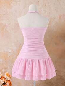 SHEIN Sparklyn Teen GirlPink Starfish Decor Halter Neck Dress - Pink - View 2