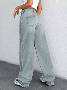 Low Waist Straight Cut Jeans Suitable For Daily Use - Light Wash - View 2