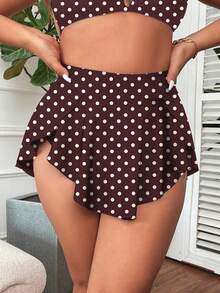 Swim Vcay Plus Size Polka Dot Print Asymmetric Hem Bikini Bottom - Brown - View 1