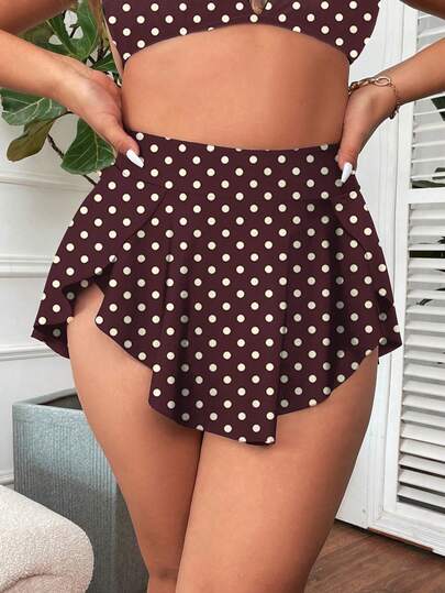 Swim Vcay Plus Size Polka Dot Print Asymmetric Hem Bikini Bottom