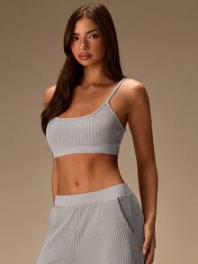 Athîral Women's Summer Simple Light Grey Waffle Knit Camisole Top And Pants 2 Pieces Set Loungewear, Casual 2pcs Lounge - Grey - View 6