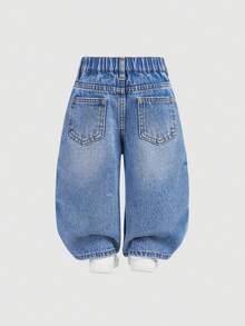 SHEIN Bubblio Toddler Boys' Plain Simple Casual Jeans - Medium Wash - View 2