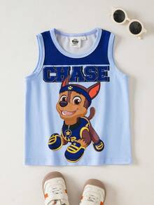 SHEIN | PAW Patrol 男童舒适可爱撞色狗狗印花圆领背心，夏季 - 藍色 - 查看 1
