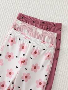 Cozy Pixies Set 6 Potong untuk Bayi Perempuan Baru Lahir: Romper Lengan Pendek Leher Bulat Lembut Motif Hati & Celana Pinggang Elastis - Berwarna merah muda - View 6