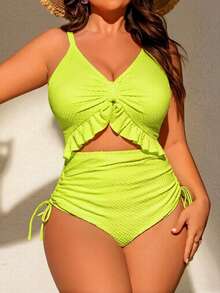 Swim Chiccia Áo tắm liền thân cỡ lớn dành cho nữ, chất liệu đặc biệt, cổ chữ V sâu, dây đeo có thể điều chỉnh, mút ngực có thể tháo rời, viền bèo nhún, eo có dây rút, thời trang và gợi cảm, phù hợp cho các hoạt động thường ngày, kỳ nghỉ và bơi lội ở bãi biển. - màu xanh lá - Xem 5