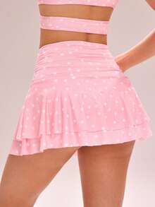 SHEIN Velisys Bộ 2 món chân váy thể thao nữ & quần váy, chân váy mini chấm bi xếp ly gấu quyến rũ thanh lịch chống hở - màu đen - Xem 2