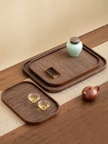 A Walnut Wood Tray With Handles, Used For Serving Food, Snacks, Drinks, Sushi, Steaks, Pizza, Desserts, Cakes, Bread, Breakfast Trays, Coffee Trays, Tea Trays, Charcuterie Boards, Halloween, And Ramadan - Maroon - View 5