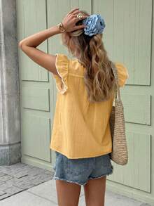 Serisse Camisa de mujer con puños de volantes bordados y abotonadura, versátil para uso diario - Amarillo claro - Ver 3