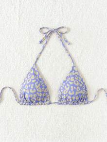 Swim Vcay 女款全印花掛脖綁帶比基尼上衣，適合夏季海灘度假 - 彩色 - 查看 5