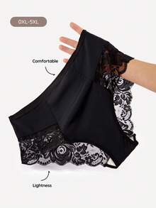 Bralution Solid Color Contrast Lace Plus Size Panty Sexy Lingerie, One Piece - Black - View 2