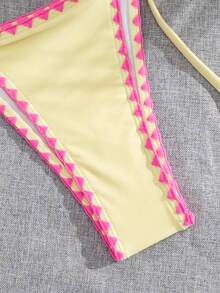Bonvoyette Summer Vacation Girl's Solid Color Contrast Shell Embroidery Ruffle Trim 2 Pieces Bikini Set - Multicolor - View 6