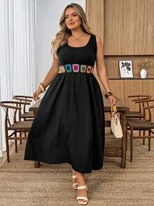 SHEIN CURVE+ Plus Size Summer Vacation Dress Vacation Black Boho Bohemian Dinner Vacation - Black - View 6