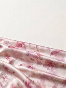 Rometta Plus Size Floral Print Drawstring Slit Skirt Maxi Vacation Beach Outfits Women - Pink - View 5