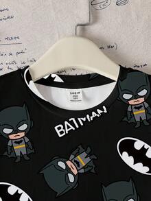 BATMAN X SHEIN Áo thun cổ tròn tay ngắn cho bé trai tuổi teen, đa năng mặc hàng ngày. - trắng - Xem 4