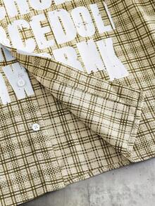 AXEPEAK Men's Drop Shoulder Short Sleeve Casual Plaid Summer Printed Button-Front Shirt - Yellow - View 5