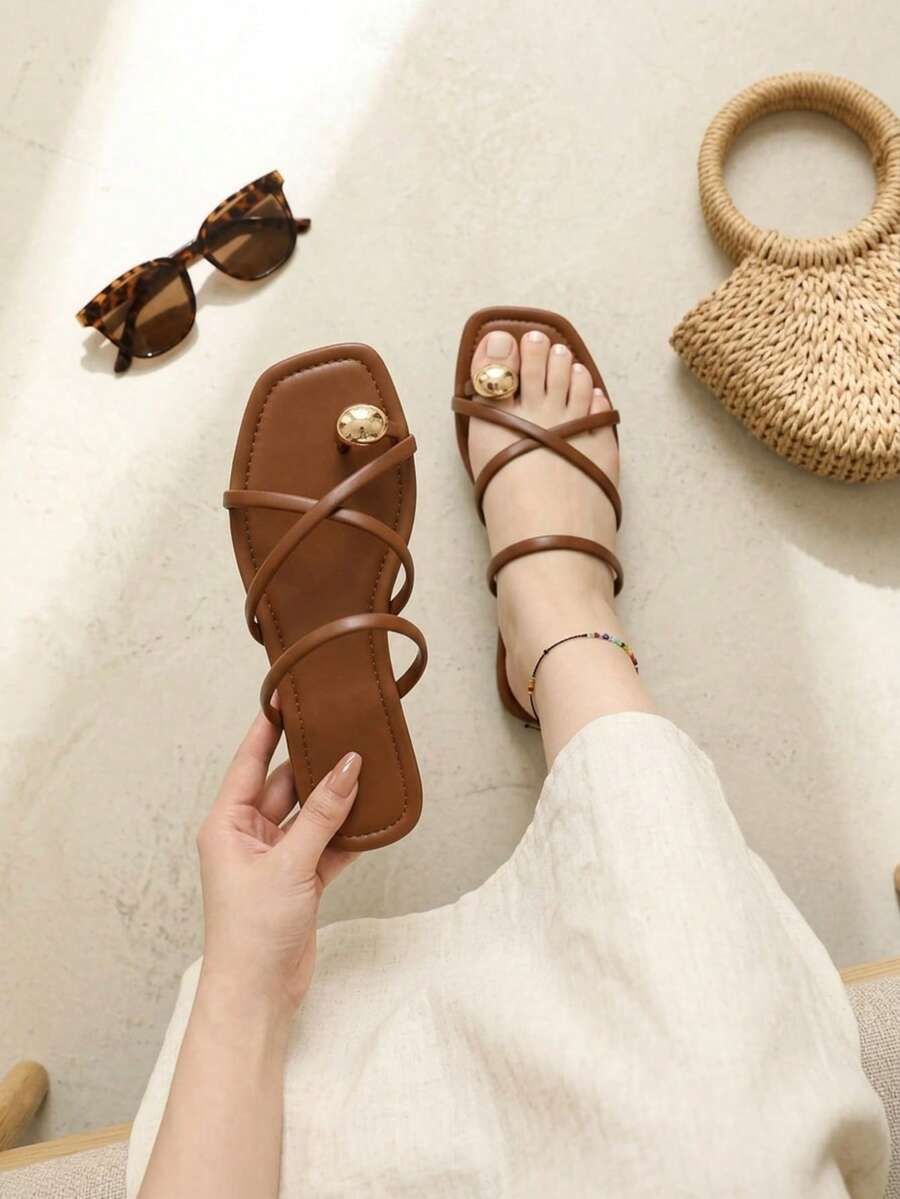 Women Flat Sandals - Coklat - View 1