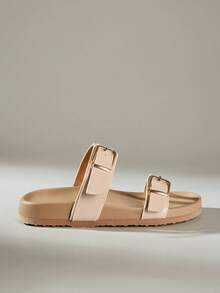 Solecia Sandal đế dày khóa kim loại đôi, đế mềm, đa năng cho đường phố hàng ngày, chỉ cần một từ để miêu tả. - Ba màu nude - Xem 1