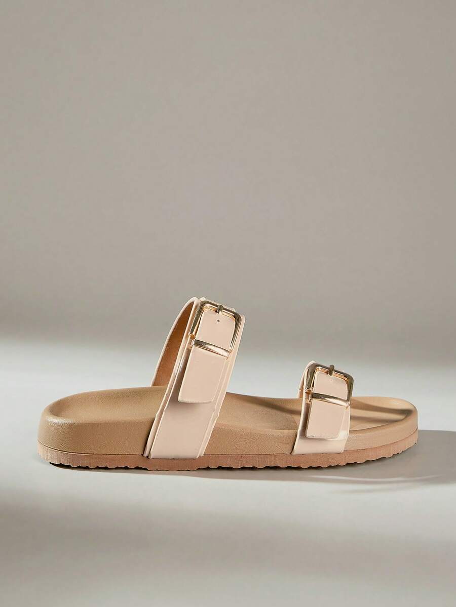 Solecia Sandal đế dày khóa kim loại đôi, đế mềm, đa năng cho đường phố hàng ngày, chỉ cần một từ để miêu tả. - Ba màu nude - Xem 1