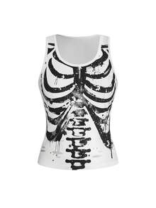 ROMWE Grunge Punk Damen Punk Totenkopf Muster Weste - Weiss - Übersicht 1