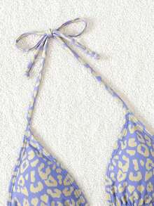 Swim Vcay 女款全印花掛脖綁帶比基尼上衣，適合夏季海灘度假 - 彩色 - 查看 3