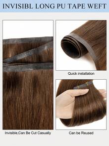Extensiones de cabello humano con cinta de PU, sin pegamento, cinta adhesiva, piel sintética de PU sin costuras, 40G-50G, para cabello fino, con clips, cintas y micro enlaces cosidos previamente sellados - S04 - Ver 6