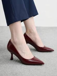 CUCCOO BIZCHIC 女士时尚黑色舒适尖头小猫跟一脚蹬鞋，适合通勤、约会、聚会和度假，春季鞋履，春假、复活节、圣诞节皆宜。 - 暗紅色 - 查看 4