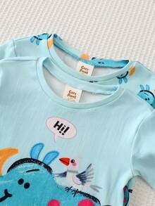 Cozy Pixies Bộ đồ ngủ 4 món cho bé trai in hình hoạt hình, chất liệu mềm mại, cổ tròn, tay dài và quần dài cạp chun, ôm sát. - màu xanh lá - Xem 4