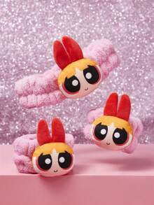 THE POWERPUFF GIRLS X SHEIN 1条柔软吸水头带，2条腕带，舒适方便，适合洗脸和沐浴。 - 粉色 - 查看 4