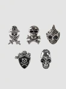 MortiRose 5PCS Gothic Style Earrings Punk Disc Studs Cartilage Earrings Dangle Stud  Skull  Helix Ear Tragus Piercing Body Jewelry,Goth/Gothic/Punk/Grunge/Dark Gothic,Streetwear,Summer/Festival/Prom/Party,Vintage - Steel color - View 1