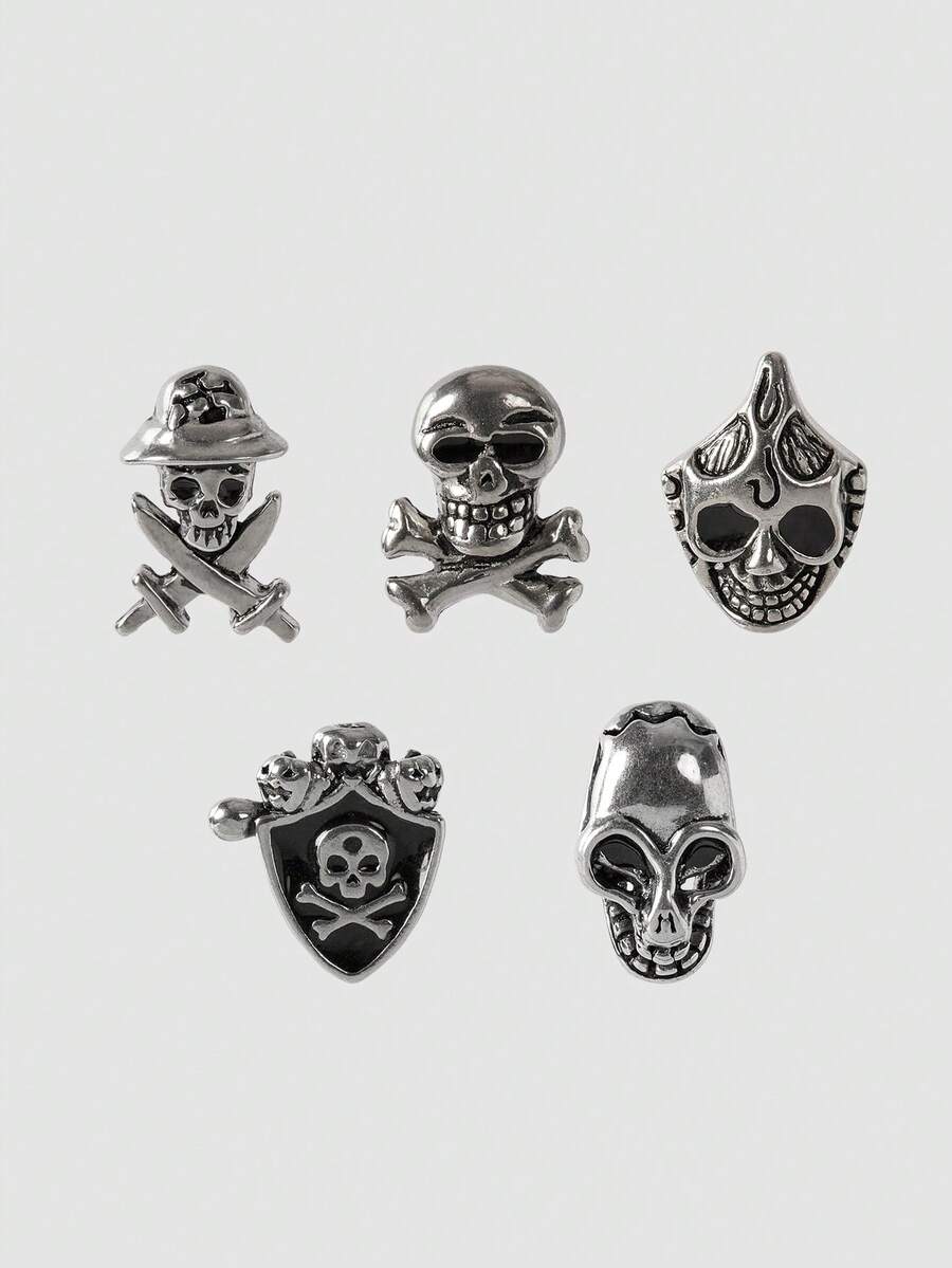 MortiRose 5PCS Gothic Style Earrings Punk Disc Studs Cartilage Earrings Dangle Stud  Skull  Helix Ear Tragus Piercing Body Jewelry,Goth/Gothic/Punk/Grunge/Dark Gothic,Streetwear,Summer/Festival/Prom/Party,Vintage - Steel color - View 1
