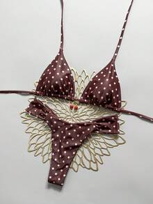 Swim Mod 2-Piece Set, Random Cherry Print Halter Triangle Bikini Top And Bottoms, Sexy Women Summer Swimwear - Multicolor - View 3