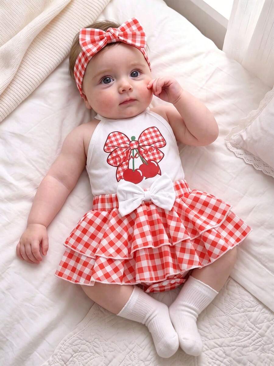 SHEIN 女婴蜜蜂连衣裙和发带两件套