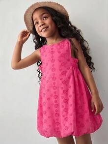 Maija Kids Maija Kids Young Girl's Casual Sleeveless Hollow-Out Embroidered Waist Gathering Dress,Cerise Pink,Summer,Matching,Family Vacation,Holiday,Birthday Outfit,Pink - Pink - View 5