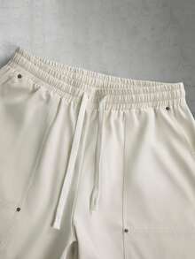 Manfinity CasualCool Men's Solid Color Loose Casual Drawstring Straight Leg Shorts With Pockets, Summer, Holiday - Apricot - View 5