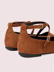 CUCCOO DOLLMOD Giày Mary Jane da lộn màu caramel cổ điển, khóa đôi, mũi vuông, đế bằng, kiểu dáng nhẹ nhàng, thoáng mát dành cho nữ đi làm. - Màu caramel - Xem 6